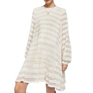 Anine Bing Viola Dress Knee Length Cream Pleating & Lace Uneven Hem M